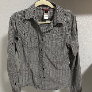 The North Face Black and White Plaid Casual Button Down Shirt